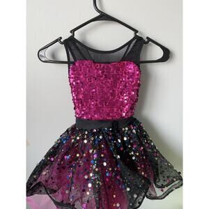 Weissman Dancewear Black Pink Sequin Dance Tutu Costume Girls Child Size SC 6/6x